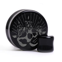 Plug / Gauge Bougie crâne - Verre noir | Face plate double évasé