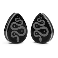 Plug serpent / Calibre - Goutte en verre noir | Double flare à face plate