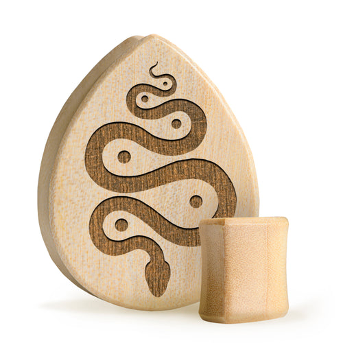 Snake Plug / Gauge - Teardrop Crocodile Wood | Flat Faced Double Flare
