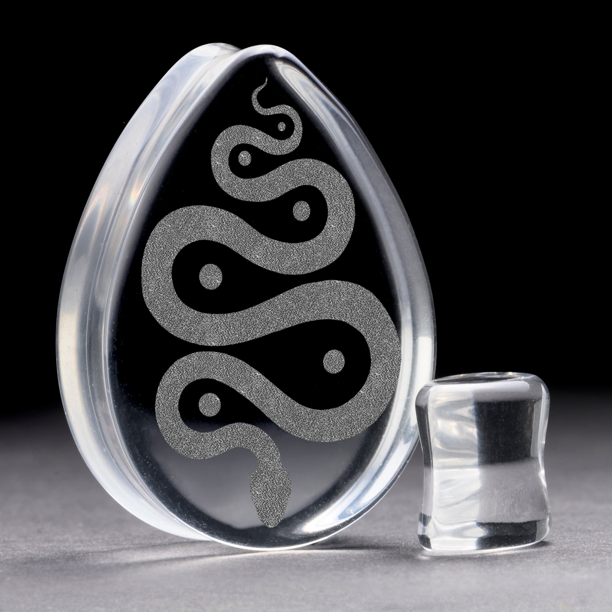 Snake Plug / Gauge - Teardrop Clear Glass | Flat Faced Double Flare
