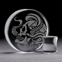 Plug Crâne de serpent / calibre - verre transparent | double évasement à face plate