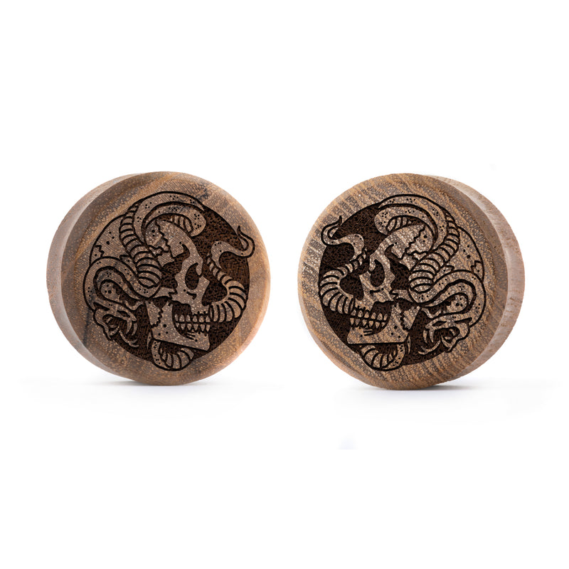 Plug / Gauge Crâne de serpent - Bois de teck | Face plate double évasé