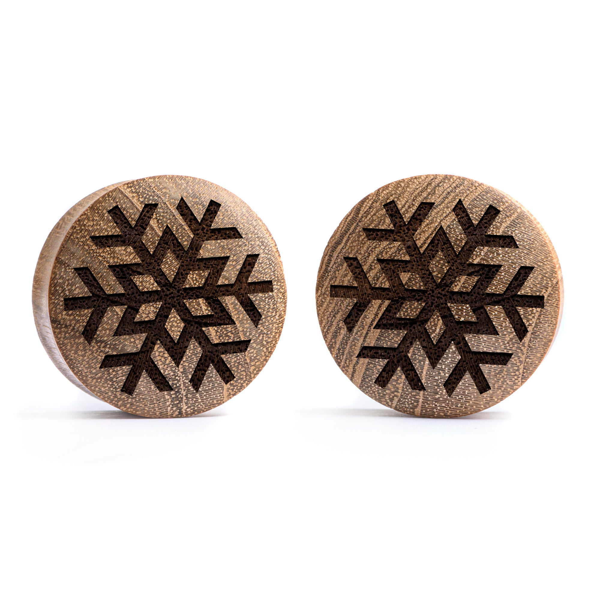 Schneeflockenplug / gauge - Teakholz | Konvexe Doppelaufgeweitet