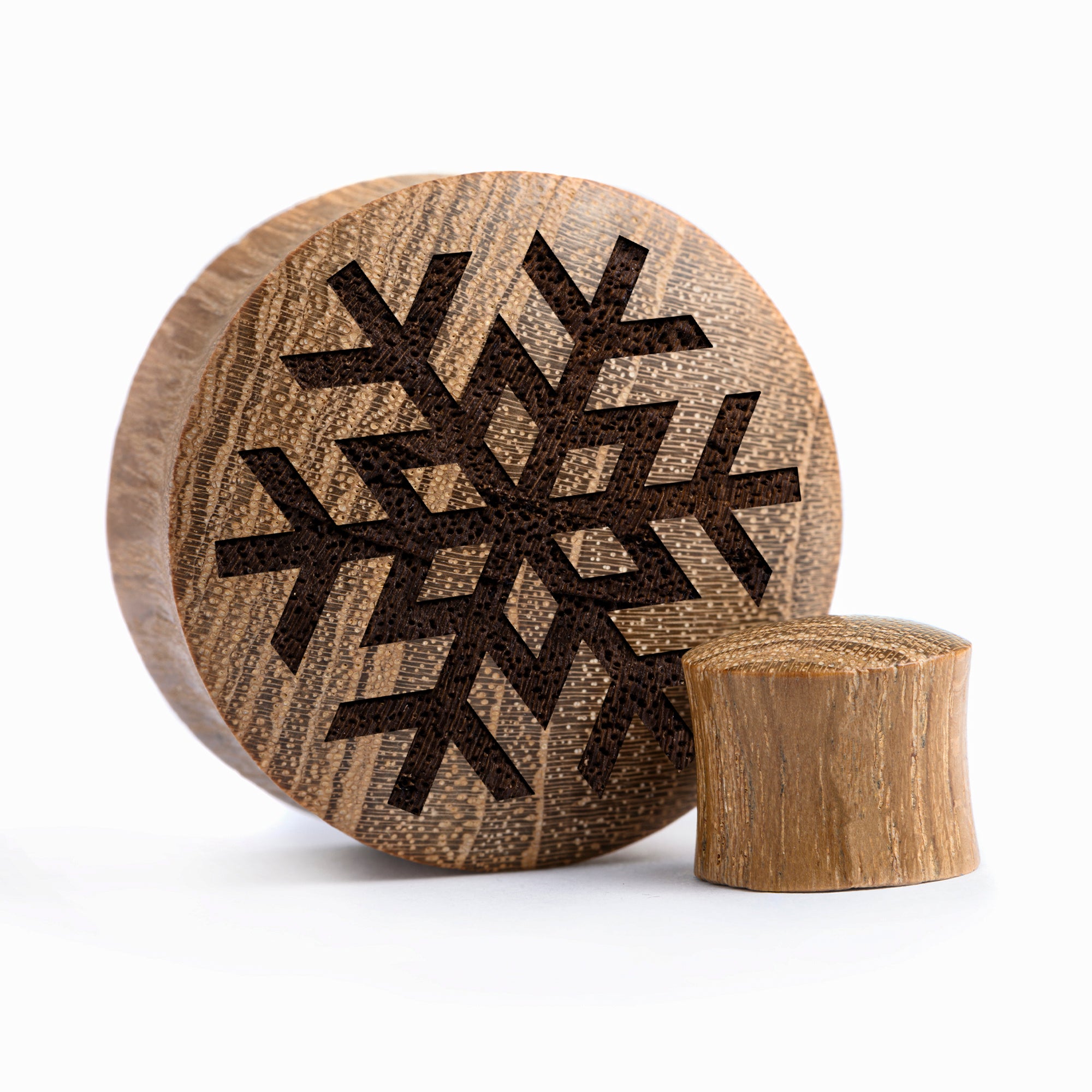 Schneeflockenplug / gauge - Teakholz | Konvexe Doppelaufgeweitet