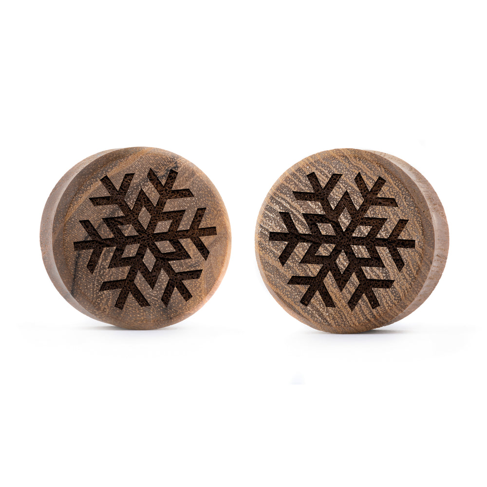 Snowflake Plug / Gauge - Teak Wood | Flat Faced Double Flare - Lasered To Order In House At Custom Plugs HQ