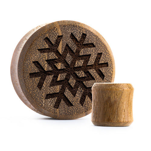 Snowflake Plug / Gauge - Teak Wood | Flat Faced Double Flare