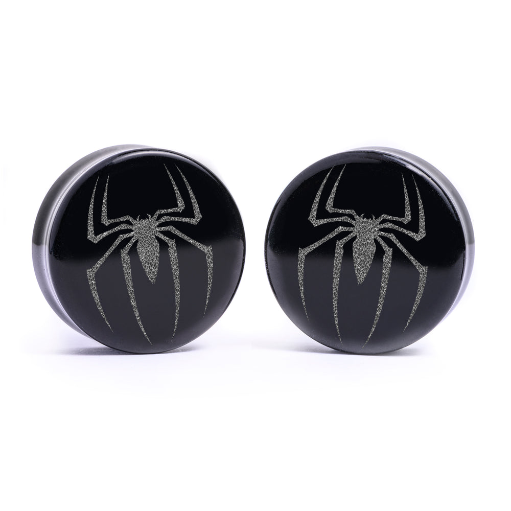 Logo von Spiderman Plug / Gauge - Schwarzes Glas | Doppelaufgeweitet mit flachem Gesicht
