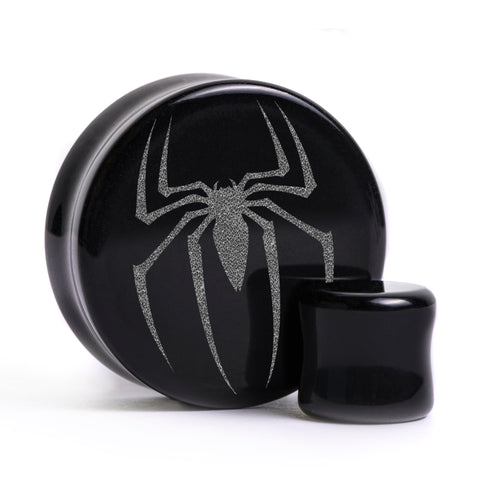 Logo von Spiderman Plug / Gauge - Schwarzes Glas | Doppelaufgeweitet mit flachem Gesicht