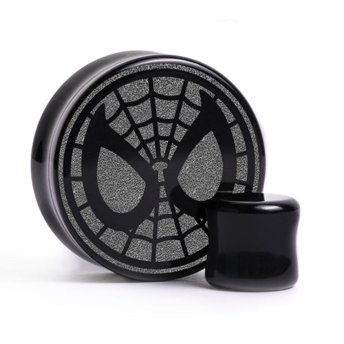 Spiderman Plug / Gauge - Black Glass | Flat Faced Double Flare