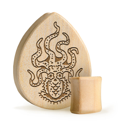 Octopus Plug / Gauge - Teardrop Crocodile Wood | Flat Faced Double Flare
