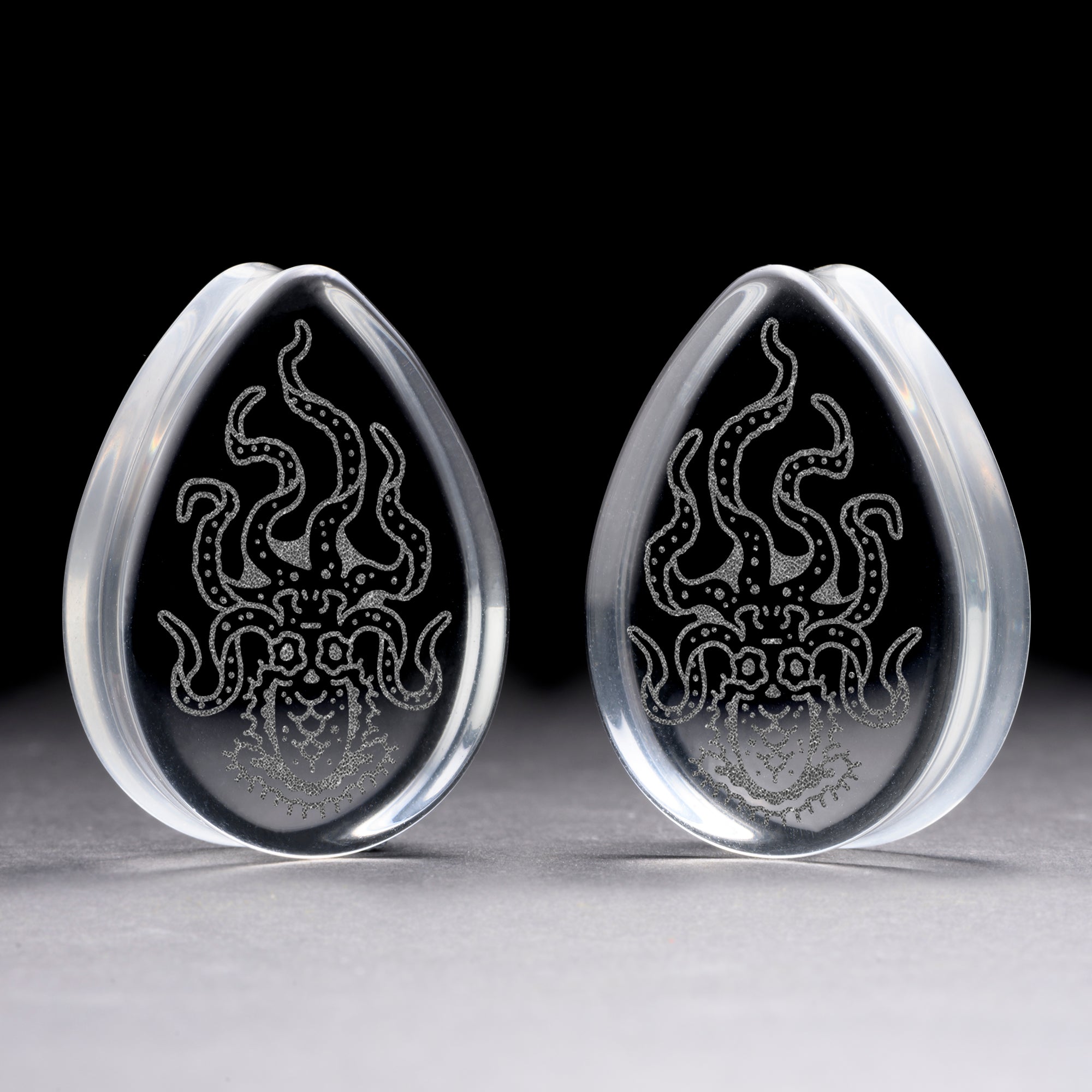 Octopus Plug / Gauge - Teardrop Clear Glass | Flat Faced Double Flare