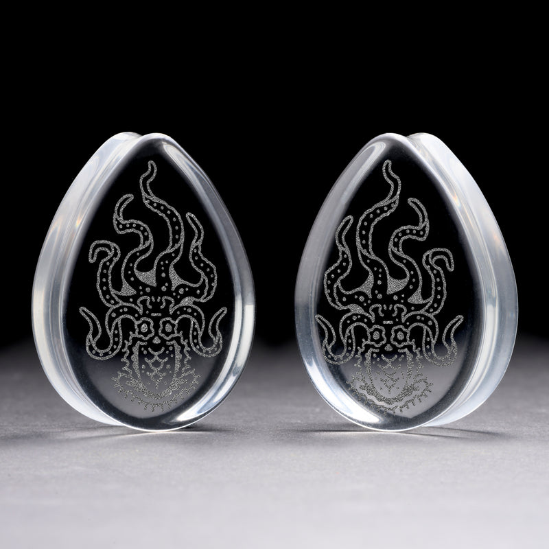 Octopus Plug / Calibre - Goutte en verre transparent | Double évasement à face plate