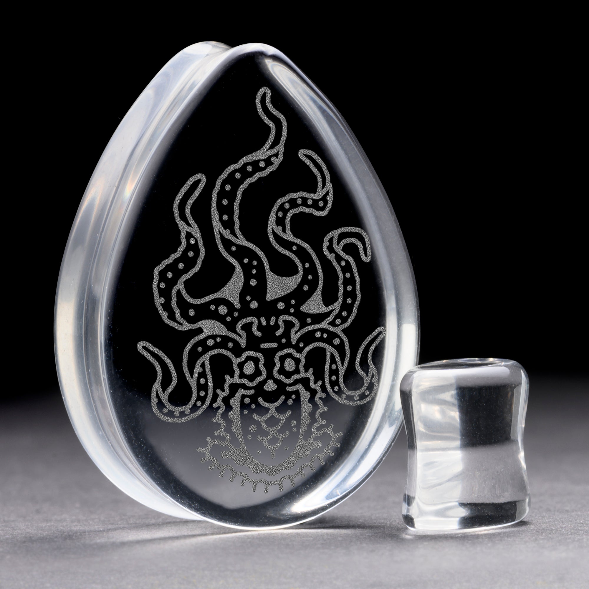 Octopus Plug / Gauge - Teardrop Clear Glass | Flat Faced Double Flare