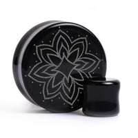Plug / Gauge Mandala tatouage ornemental étoile éclatée - Verre noir | Face plate double évasé