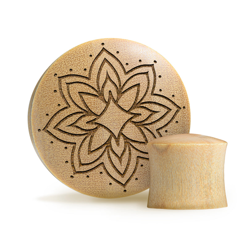 Plug / Gauge Mandala tatouage ornemental étoile éclatée - Bois de crocodile | Convexe double évasé