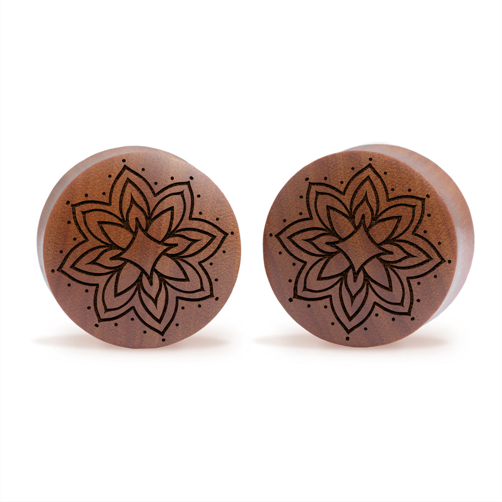 Starburst Mandala Ornamental Tattoo Plug / Gauge - Saba Wood | Convex Double Flare - Lasered To Order In House At Custom Plugs HQ
