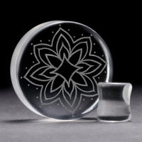 Plug / Gauge Mandala tatouage ornemental étoile éclatée - Verre transparent | Face plate double évasé