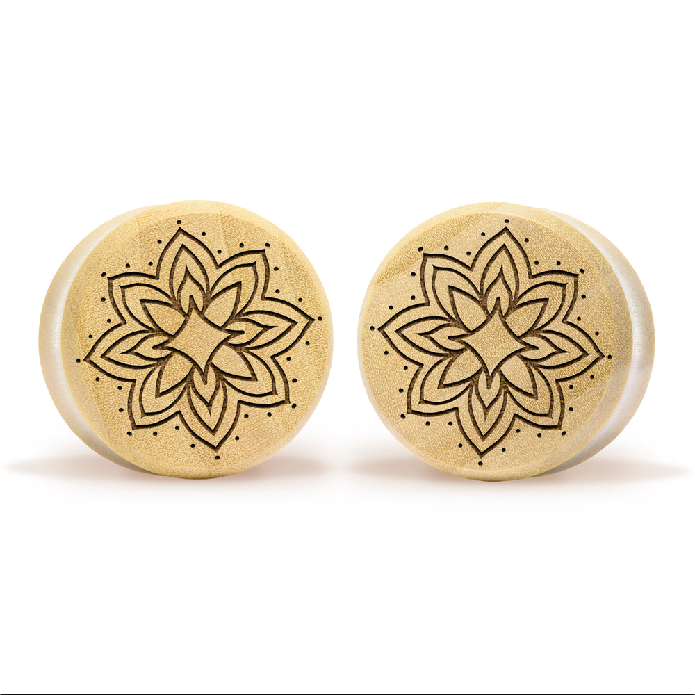 Starburst Mandala Zierstattoo Plug / Gauge - Krokodilholz | Doppelaufgeweitet mit flachem Gesicht