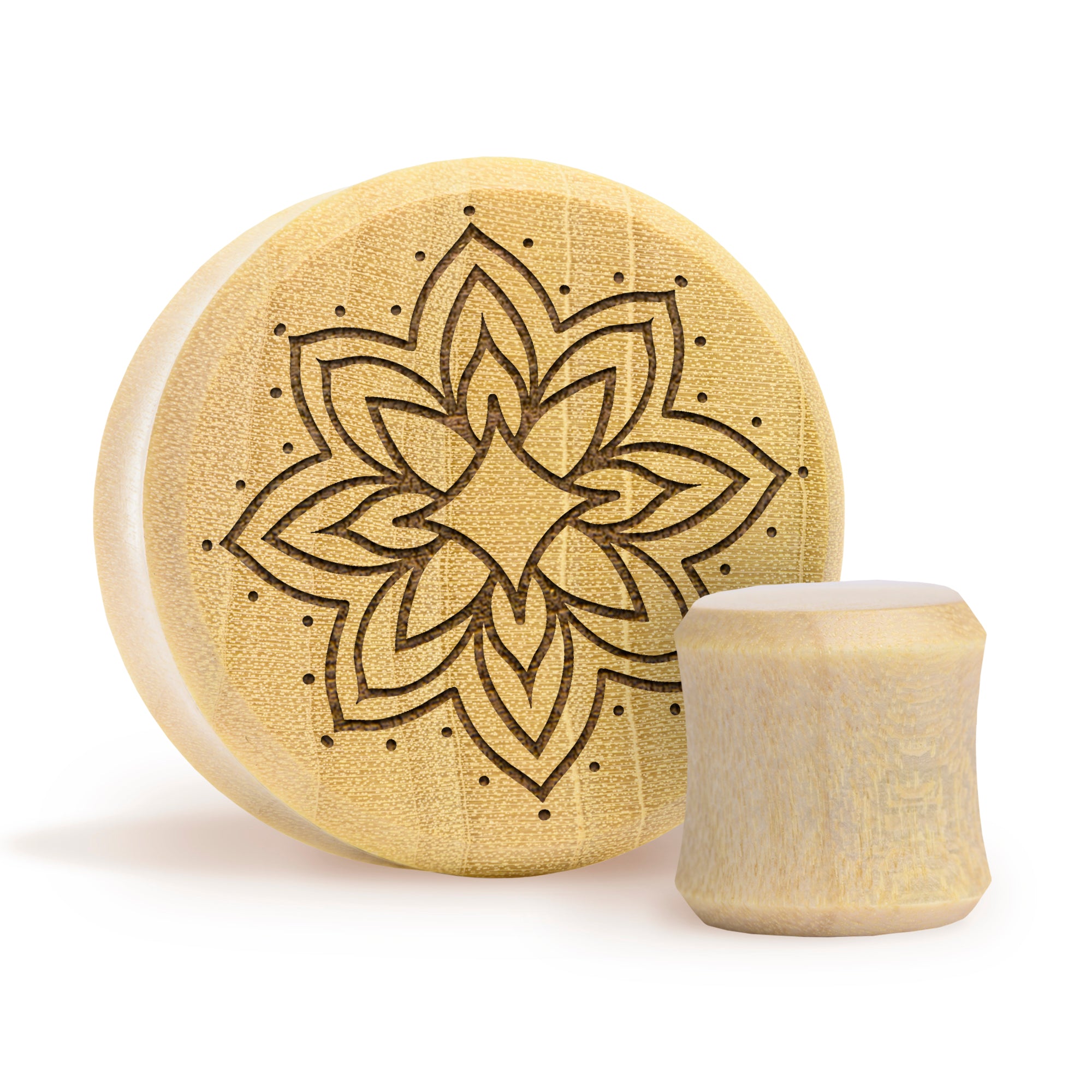 Starburst Mandala Zierstattoo Plug / Gauge - Krokodilholz | Doppelaufgeweitet mit flachem Gesicht