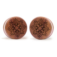 Plug / Gauge Mandala tatouage ornemental étoile éclatée - Bois de Saba | Face plate double évasé
