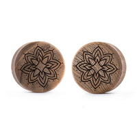 Plug / Gauge Mandala tatouage ornemental étoile éclatée - Bois de teck | Face plate double évasé