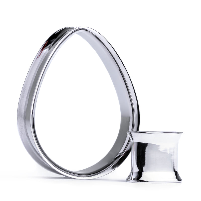 Silver Teardrop Tunnel d’oreille en acier inoxydable / Plug / calibre