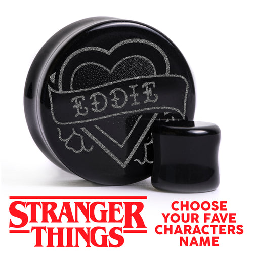 Stranger Things - Name Hearts Plug / Gauge - Schwarzes Glas | Flach Gesichts Doppelflare