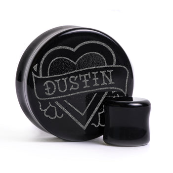 Stranger Things - Name Hearts Plug / Gauge - Schwarzes Glas | Flach Gesichts Doppelflare