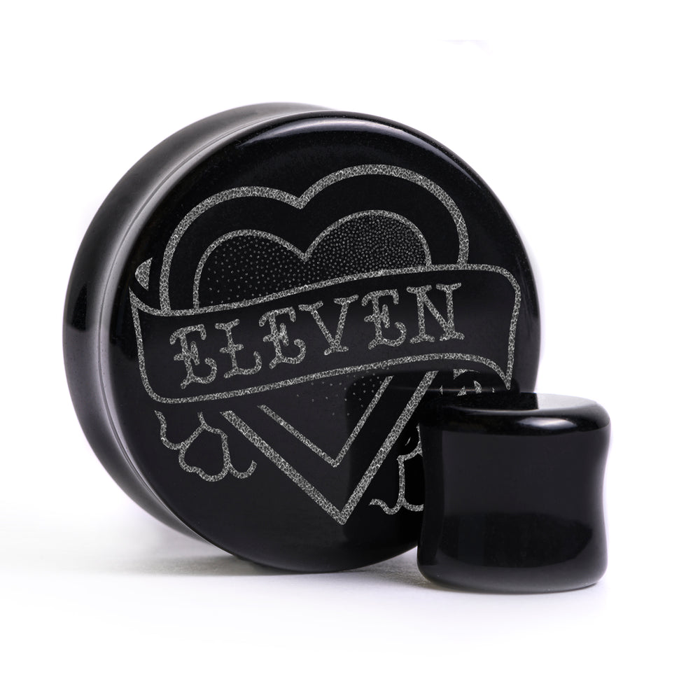 Stranger Things - Name Hearts Plug / Gauge - Schwarzes Glas | Flach Gesichts Doppelflare