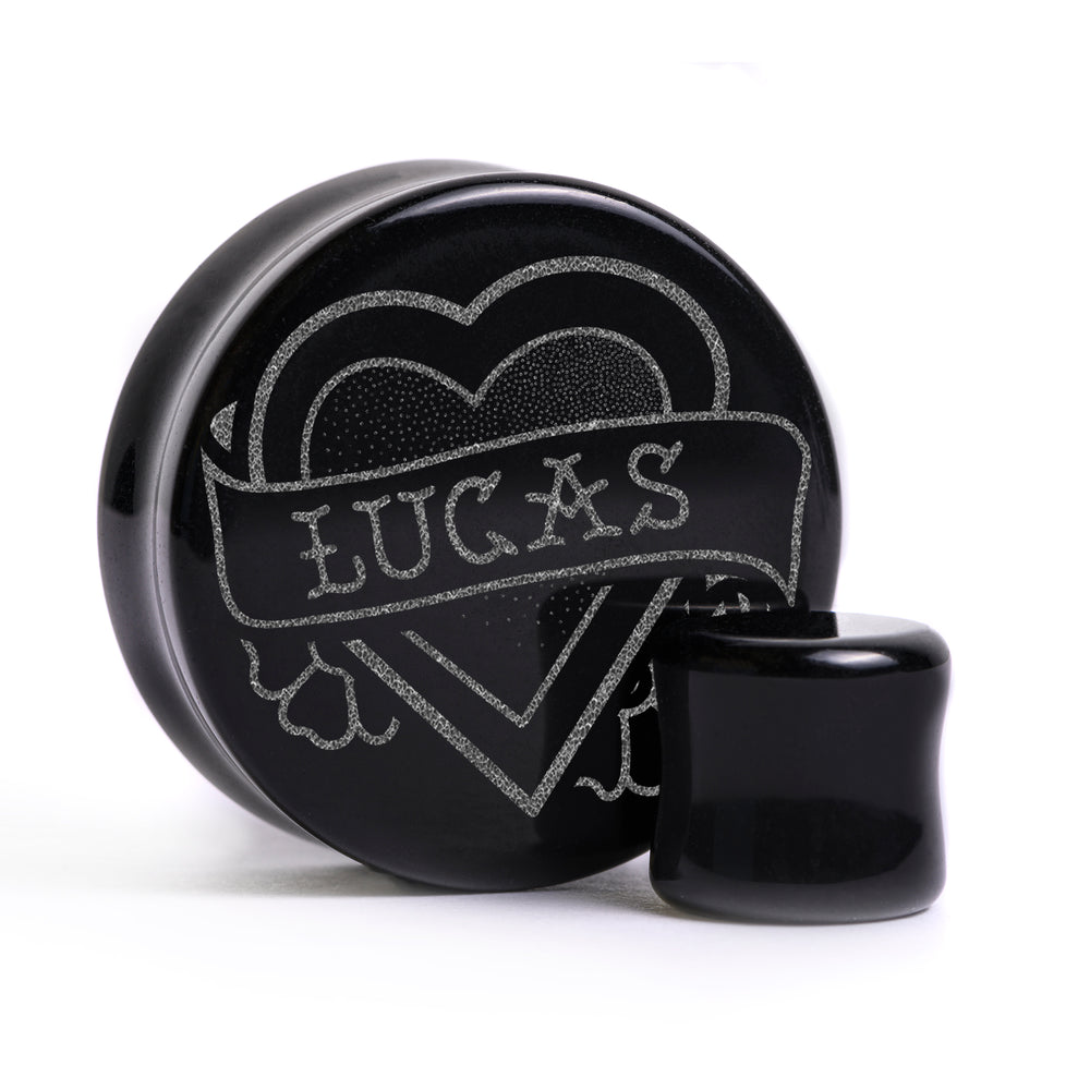 Stranger Things - Name Hearts Plug / Gauge - Schwarzes Glas | Flach Gesichts Doppelflare