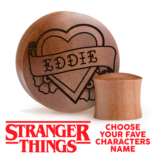 Stranger Things - Name Hearts Plug / Gauge - Saba-Holz | Konvexer Doppelflansch