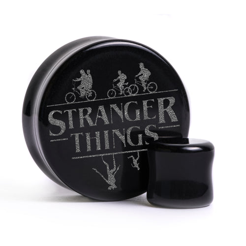 Stranger Things - Logo Plug / Gauge - Black Glass | Flat Faced Double Flare