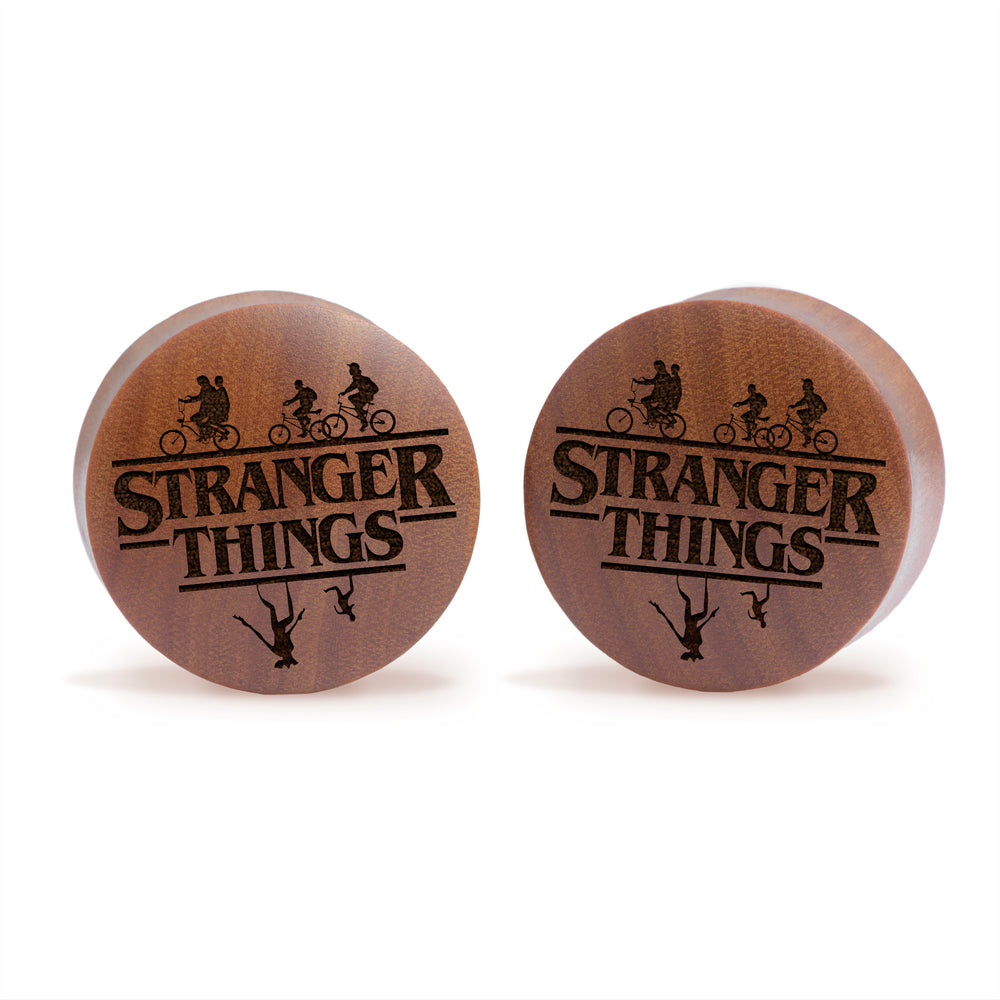 Stranger Things - Logo Plug / Gauge - Saba Wood | Convex Double Flare - Lasered To Order In House At Custom Plugs HQ