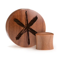 Plug / Gauge Rune de force viking - Bois de Saba | Convexe double évasé