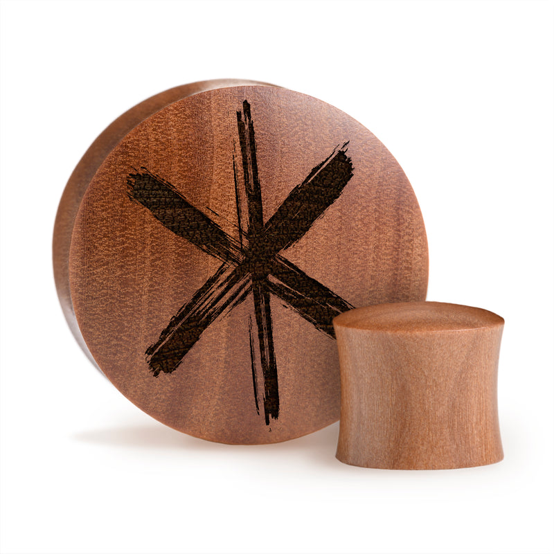 Plug / Gauge Rune de force viking - Bois de Saba | Convexe double évasé