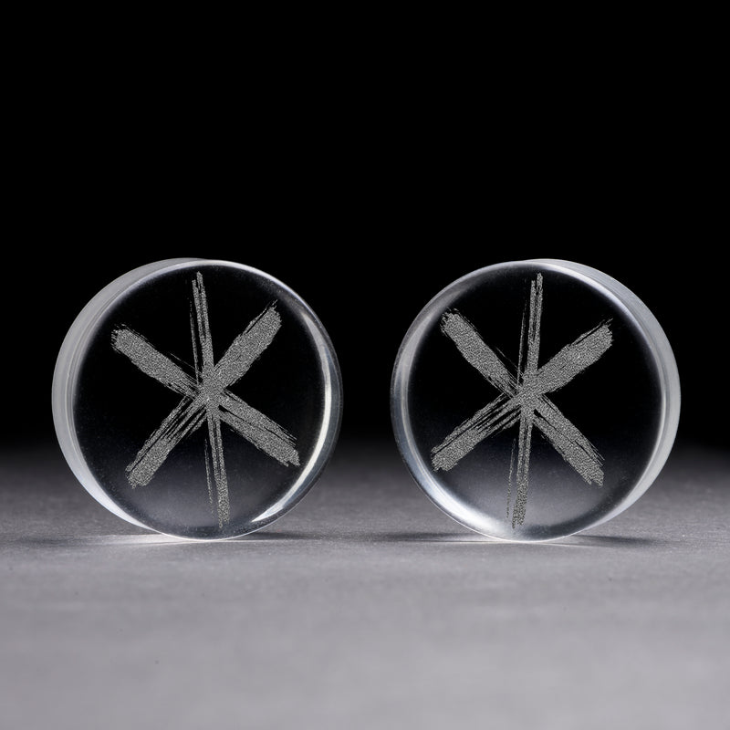 Plug / Gauge Rune de force viking - Verre transparent | Face plate double évasé