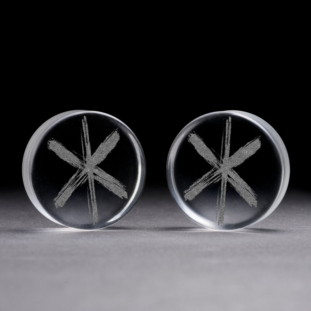 Strength Rune Viking Plug / Gauge - Clear Glass | Flat Faced Double Flare - Lasered To Order In House At Custom Plugs HQ