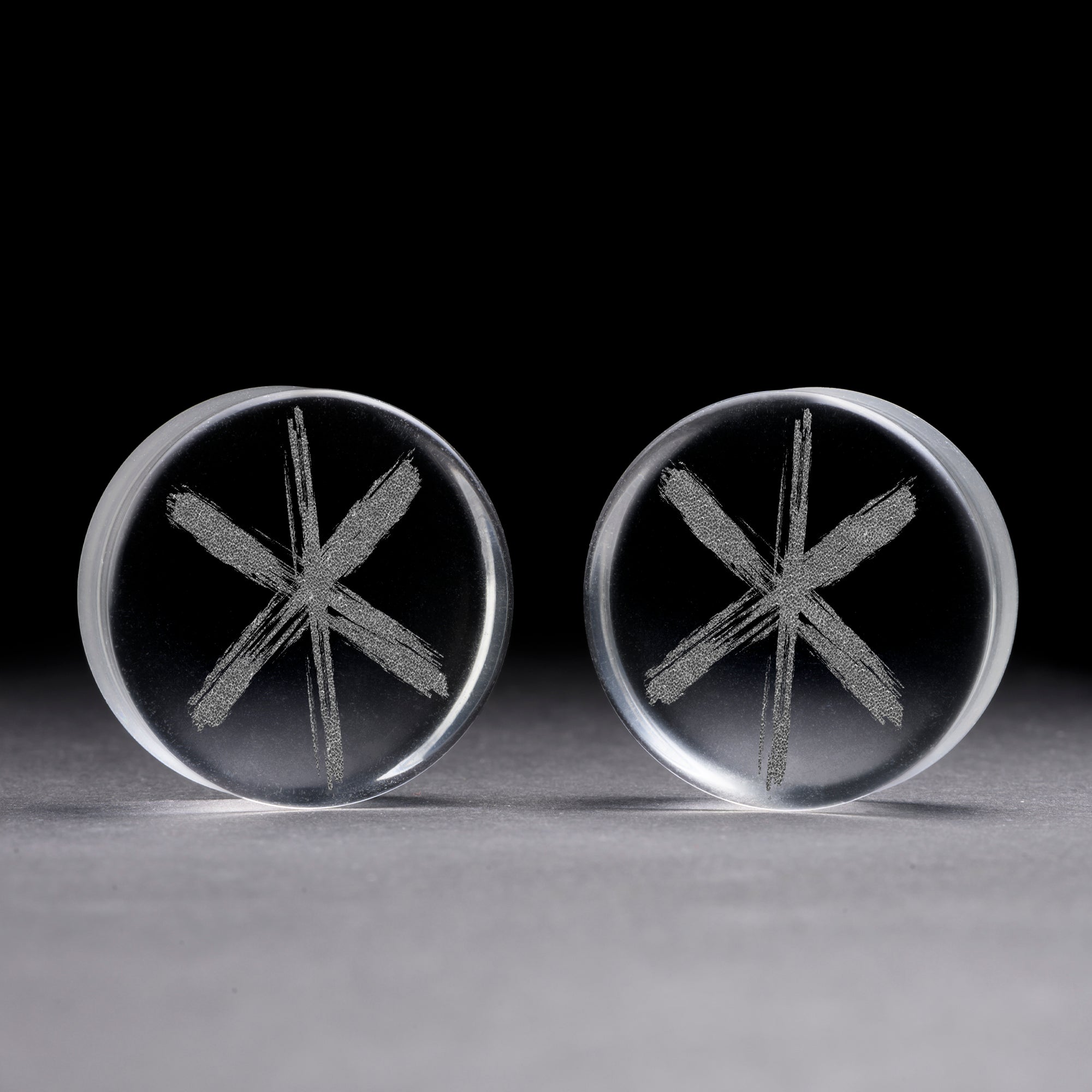 Remy Rune Plug Strength Rune Viking Plug / Gauge - Clear Glass | Flat Faced Double Fl ...