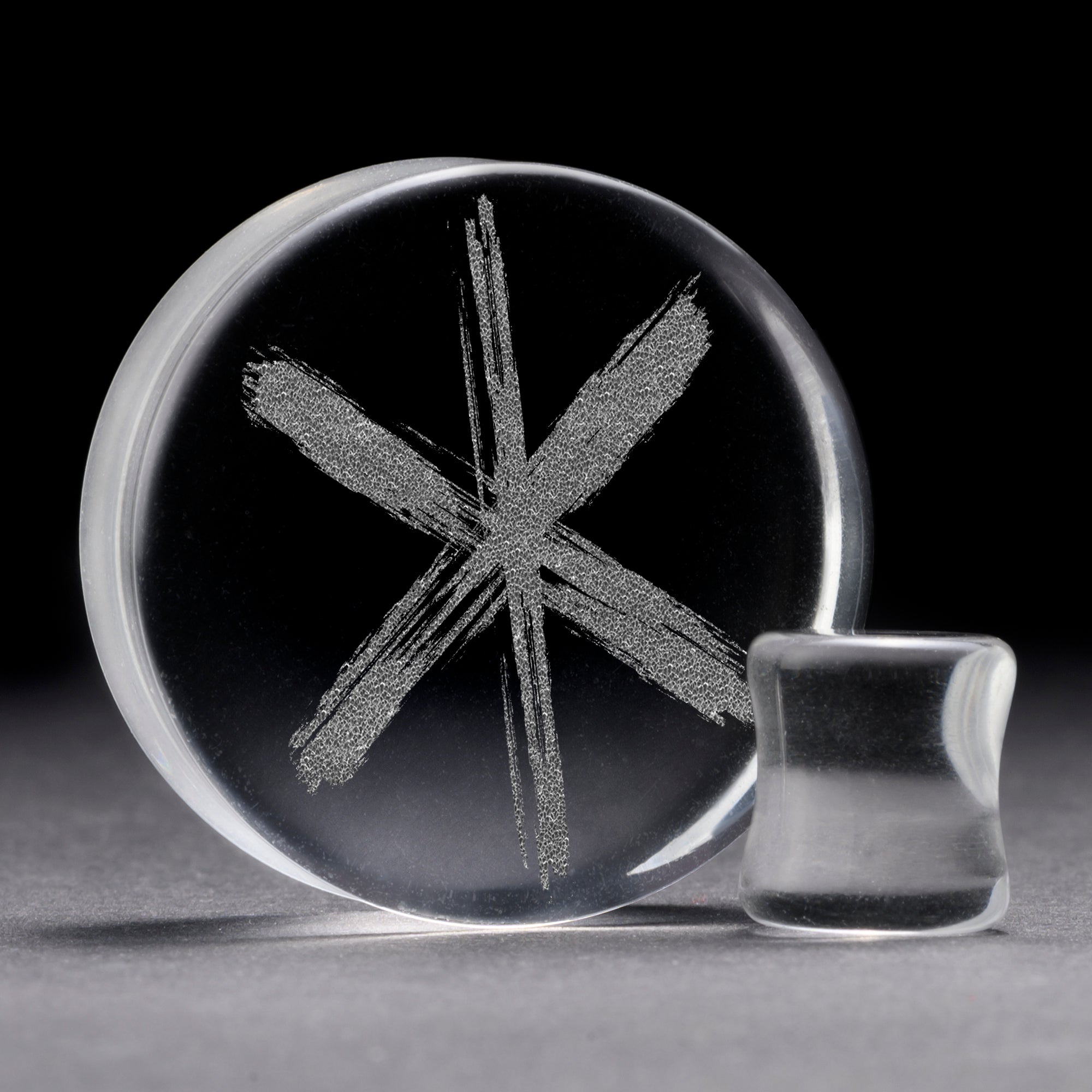 Stärke Rune Viking Plug / Gauge - Clear Glass | Doppelaufgeweitet mit flachem Gesicht