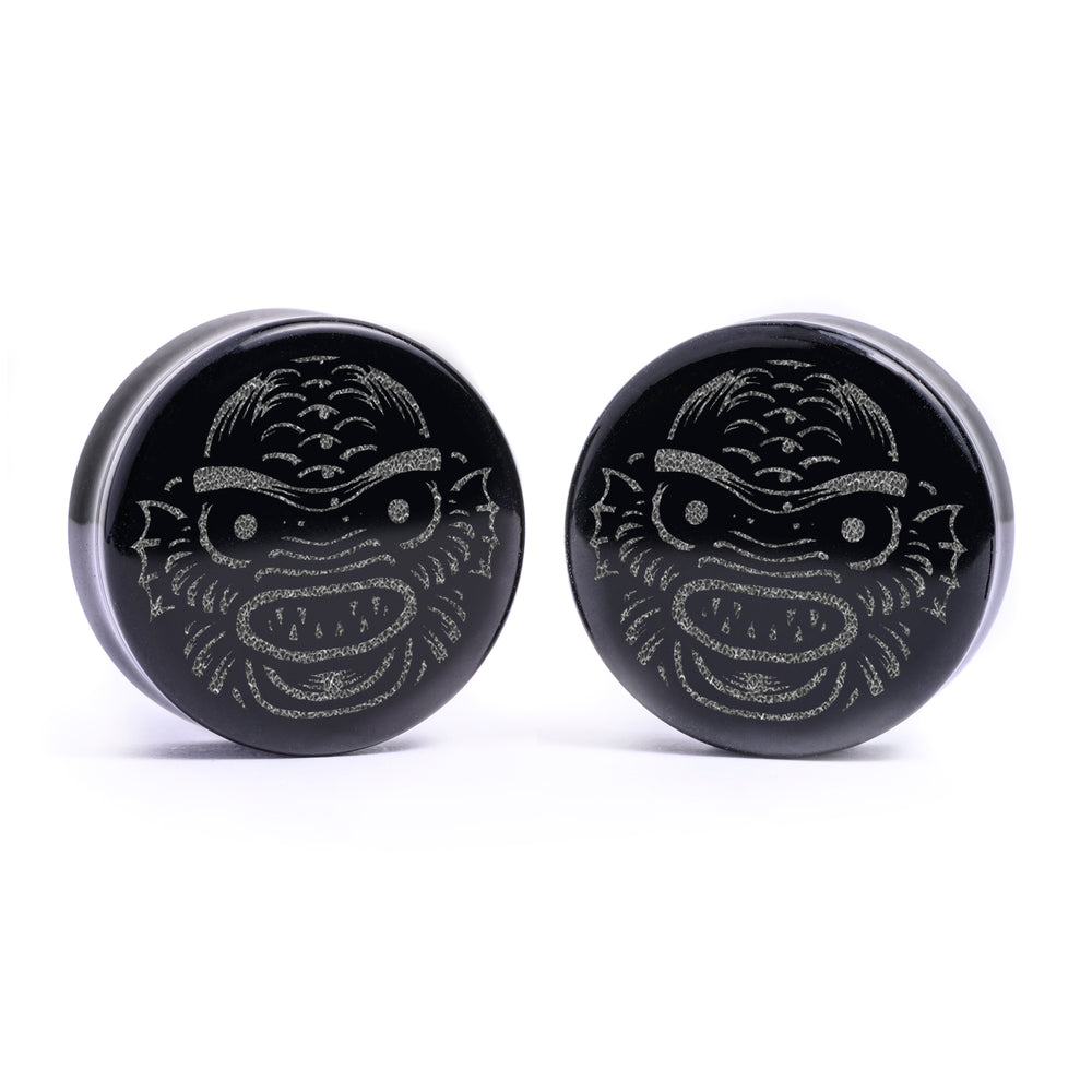 Swamp Monster Plug / Gauge - Black Glass | Flat Faced Double Flare - Lasered To Order In House At Custom Plugs HQ