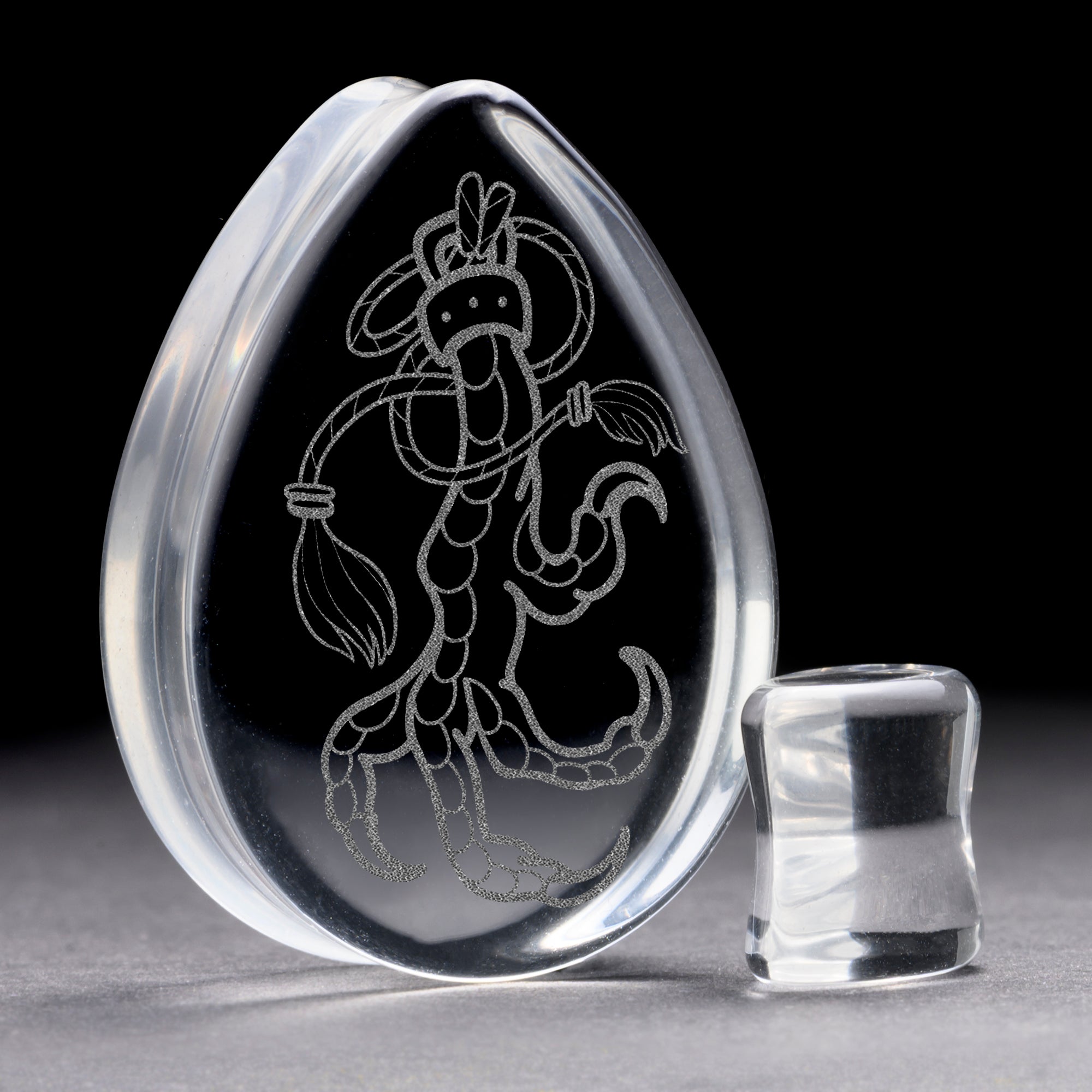 Eagle Claw Plug / Gauge - Teardrop Clear Glass | Doppelaufgeweitet mit flachem Gesicht