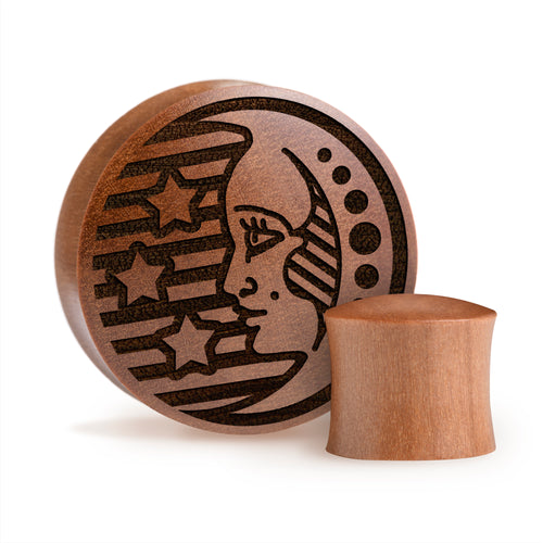 Tarot Moon Plug / gauge - Saba Wood | Konvexe Doppelaufgeweitet