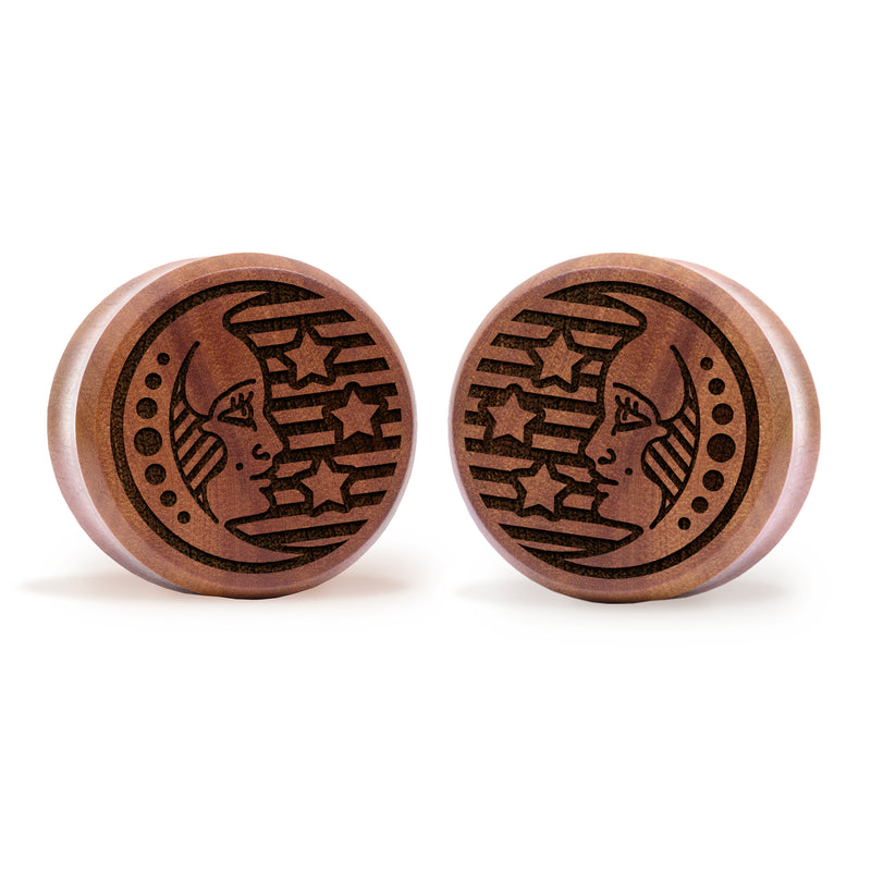 Plug / Gauge Lune du tarot - Bois de Saba | Face plate double évasé