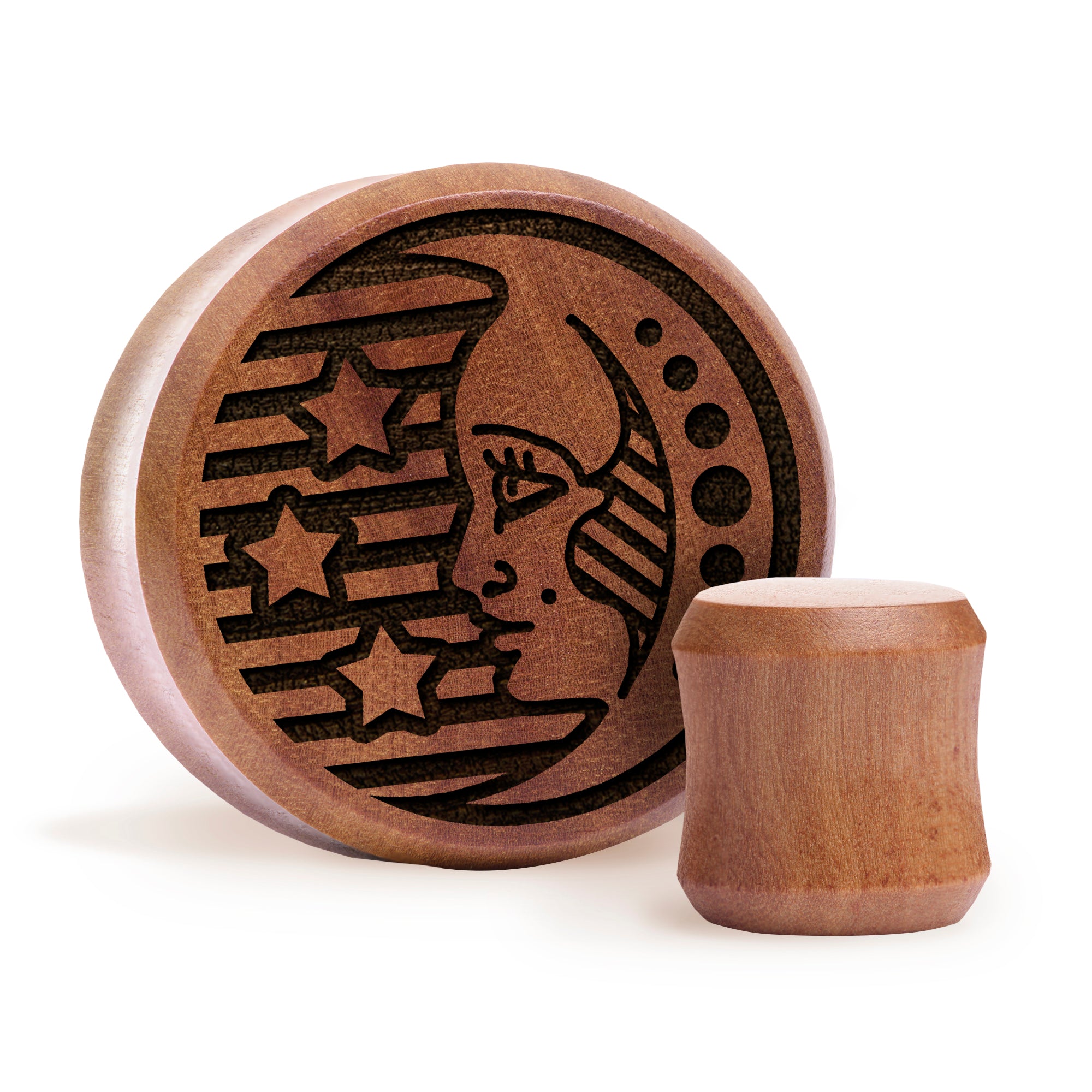 Tarot Moon Plug / gauge - Saba Wood | Doppelaufgeweitet mit flachem Gesicht