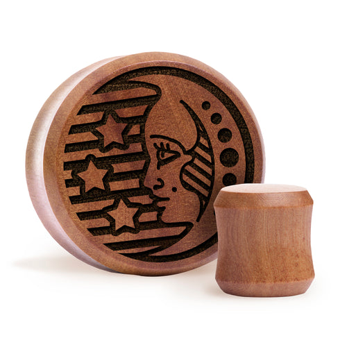 Tarot Moon Plug / gauge - Saba Wood | Doppelaufgeweitet mit flachem Gesicht