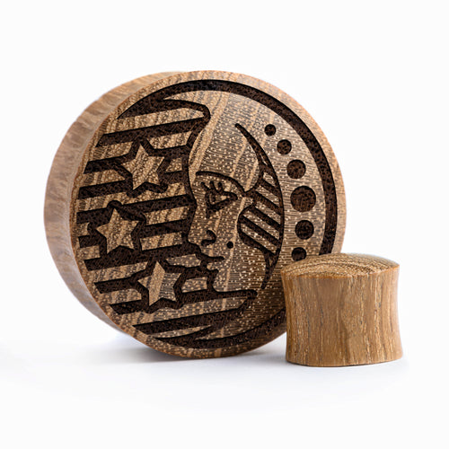 Tarot Moon Plug / Gauge - Teak Wood | Convex Double Flare