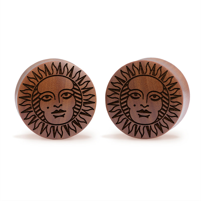 Plug / Gauge Soleil du tarot - Bois de Saba | Convexe double évasé