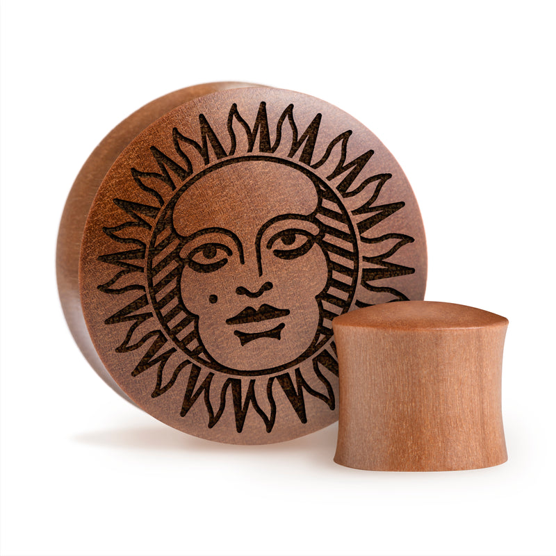 Plug / Gauge Soleil du tarot - Bois de Saba | Convexe double évasé
