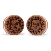 Plug / Gauge Soleil du tarot - Bois de Saba | Face plate double évasé