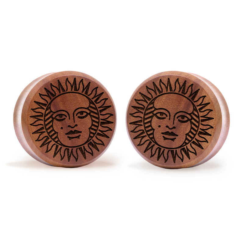 Plug / Gauge Soleil du tarot - Bois de Saba | Face plate double évasé